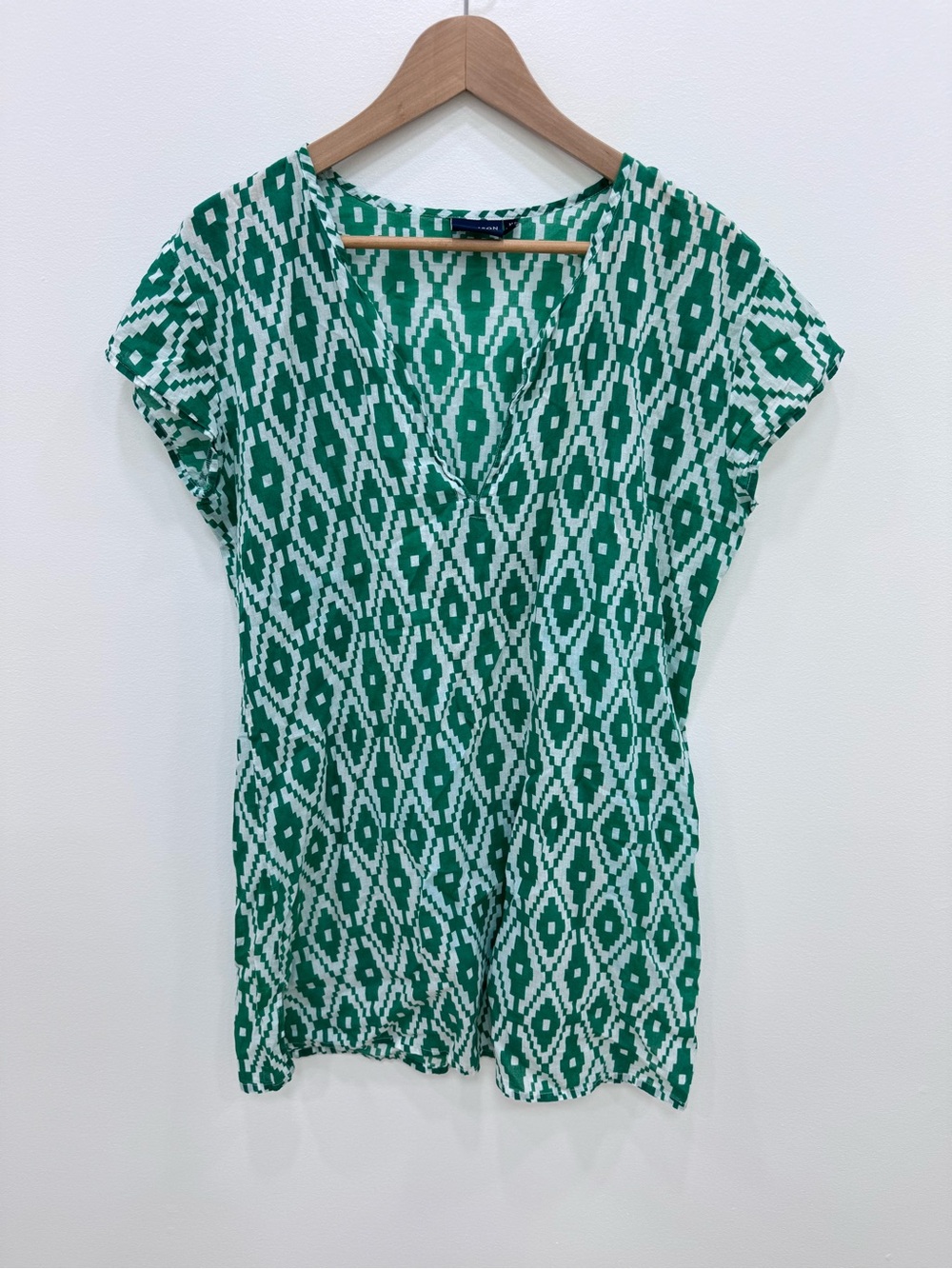 Madison Mathew’s green white geometric printed cotton tunic top dress Sz Medium